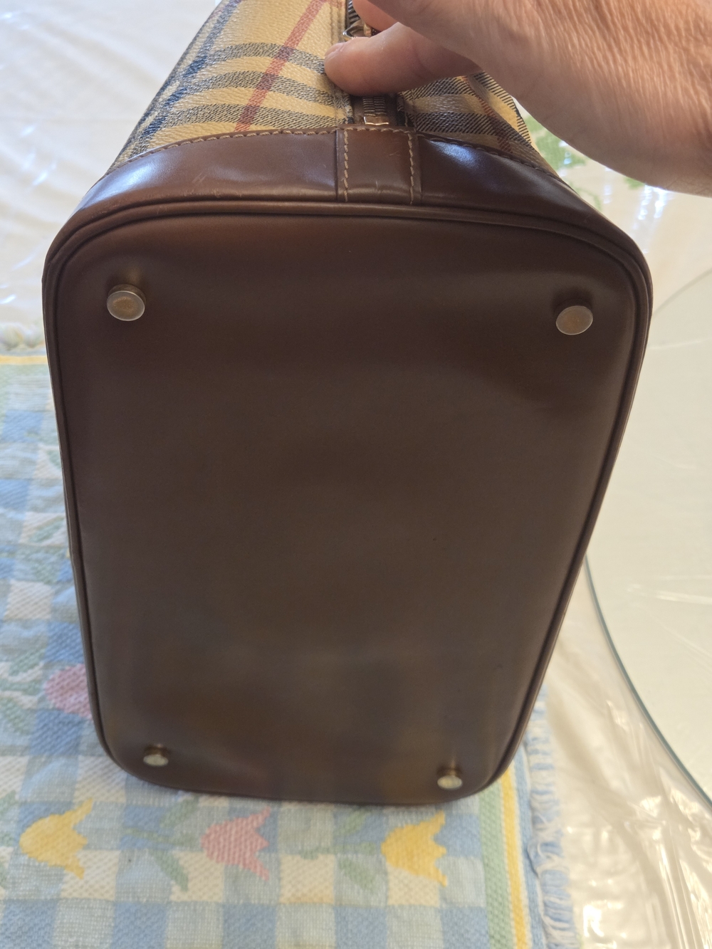 Burberry Beige Plaid Satchel with Brown Leather and Gold Hardware - Picture 6 of 12